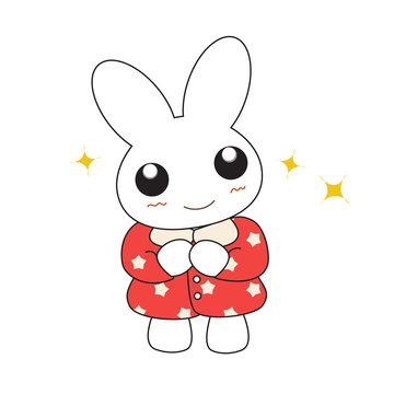 Cute cartoon bunny girl in a pretty pink dress. 