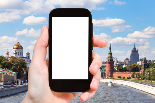 smartphone with cut out screen and Moscow