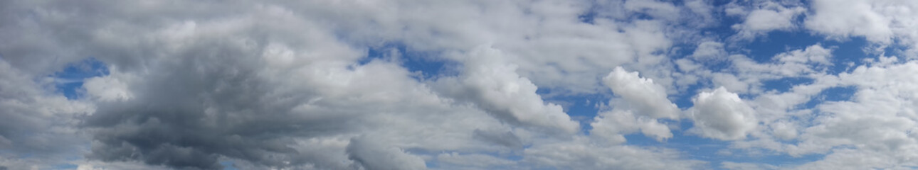 Panorama of cloudy sky over horizon.