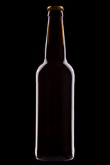 One bottle of beer isolated on black background