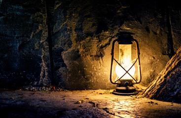 Old lamp in a mine - 91385626