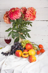 Fresh fruits and colorful flowers