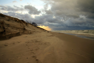 Sand dunes of the Curonian Spit at sunset, the Baltic Sea, Kaliningrad Oblast, Russia