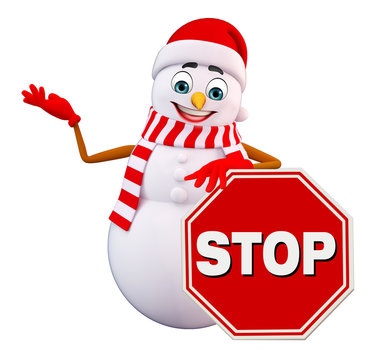 snowman with stop sign