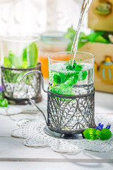 Healthy mint tea with honey