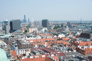 Fototapeta na wymiar Top view of city with blue sky