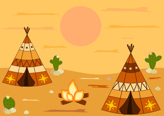 indian american native teepee tent cartoon vector background illustration © Alice Vacca