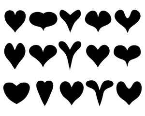 Black silhouettes of heart on the white background