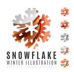 Set of abstract colorful snowflake logo icons, winter concepts