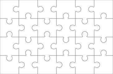 Jigsaw puzzle blank 6x4 elements, twenty four vector pieces. - obrazy, fototapety, plakaty