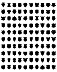 Black and white silhouettes of shields, vector