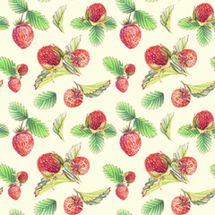 Seamless pattern with strawberries. Pencil illustration.