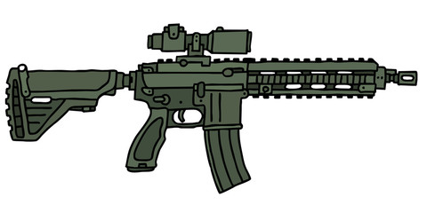 Automatic gun, hand drawn vector illustration