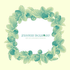 Frame with painted strawberries. Pencil illustration.