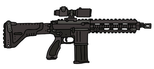 Automatic gun, hand drawn vector illustration