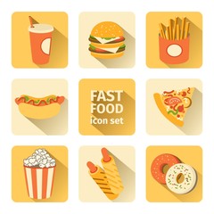 vector icon set fast food. flat design
