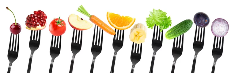 Cercles muraux Légumes frais Colorer les fruits et légumes sur la fourchette