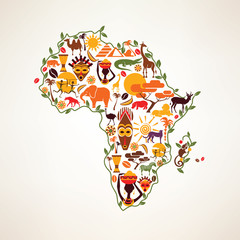Africa travel map, decrative symbol of Africa continent with eth © lapencia