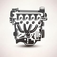 Fototapeta engine car symbol, stylized vector silhouette icon obraz