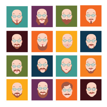 men faces icons with beard and mustache set, hipster style