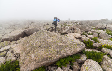 Fototapeta na wymiar Large boulders in fog