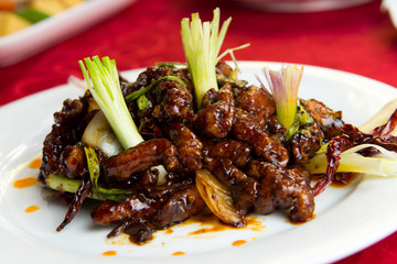 Fried chicken meat with dry chili