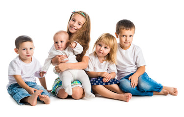 Fototapeta na wymiar children in white shirts smiling