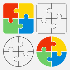 Colorful jigsaw puzzle vector, four pieces - obrazy, fototapety, plakaty