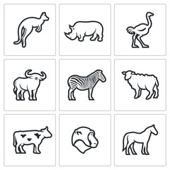 Animals of the Australian continent icons set. Vector Illustration.