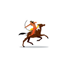Indian archery riding a horse. Vector Illustration.
