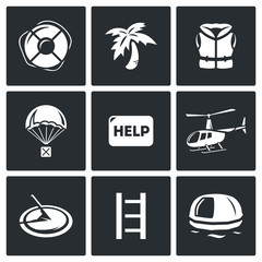 Rescue operation icons set. Vector Illustration. - obrazy, fototapety, plakaty