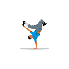 One hip hop acrobatic break dancer breakdancing young man handstand sign. Vector Illustration.