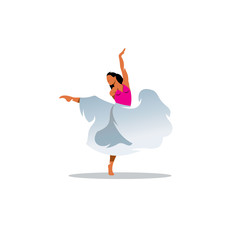 Choreography sign. Young beautiful dancer girl in dress. Vector Illustration. © Steinar
