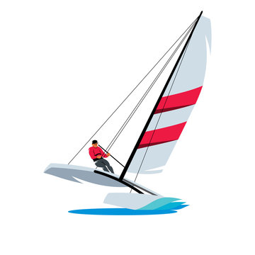 Catamaran and athlete at sea sign. Vector Illustration.