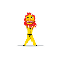 Chinese dragon and a man dancing in traditional festival sign. Vector Illustration.