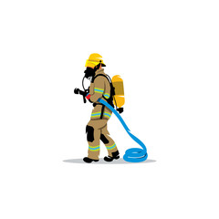 Firefighter with a hose sign. Vector Illustration.