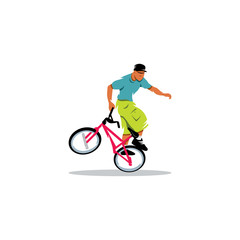 The young man carries out trick on a bicycle BMX sign. Vector Illustration.