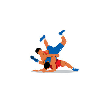 Greco Roman Wrestling sign. Sports duel of two fighters. Vector Illustration.