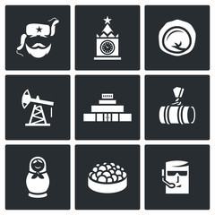 Russian, food, attraction, industry icons set. Vector Illustration.