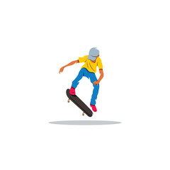 Obraz premium Skateboarder man jumping sign. Vector Illustration.