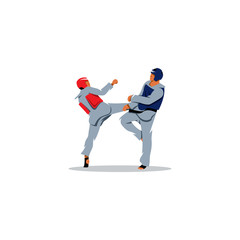 Taekwondo sign. Sports fight between two fighters. Vector