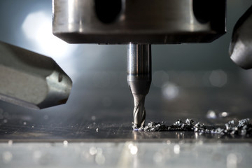 CNC metal machining by mill - obrazy, fototapety, plakaty