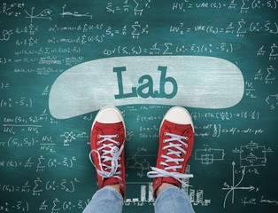 Lab against green chalkboard