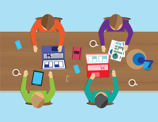 Flat design creative office workspace. Vector template