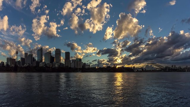 Sydney CBD skyline day to night sunset timelapse