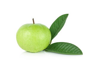 Guavas (Psidium guajava Linn.) with leaf on white background