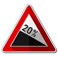 Gefahrzeichen flach – Gefälle 20%