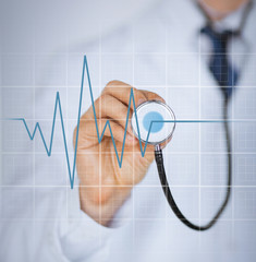 doctor hand with stethoscope listening heart beat