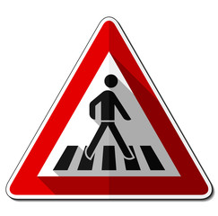 Gefahrzeichen flach – Fußgängerüberweg (Aufstellung links)