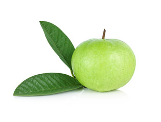 Guavas (Psidium guajava Linn.) with leaf on white background